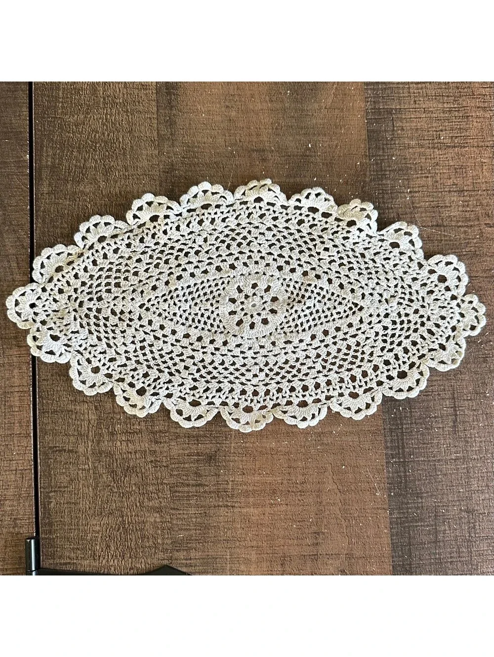 Hand Crocheted Oval Doily Ivory Floral Scalloped Lace Table Mat 12x6